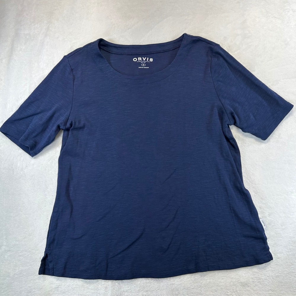 Orvis Coastal Grandmother Minimalist Tee Size M Pima Cotton Navy Blue Slub Knit